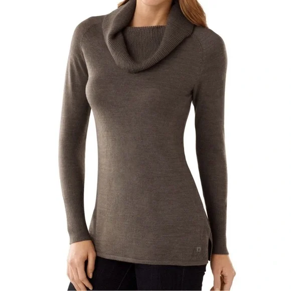 Smartwool Taupe brown Cowl Neck wool Sweater tunic pullover cozy warm - Picture 2 of 10